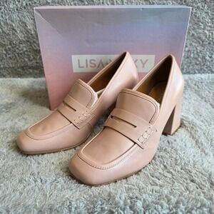 Lisa Vicky Pink Napa Leather Loafer Block Heel Pumps Pink 8M Elle Woods NEW